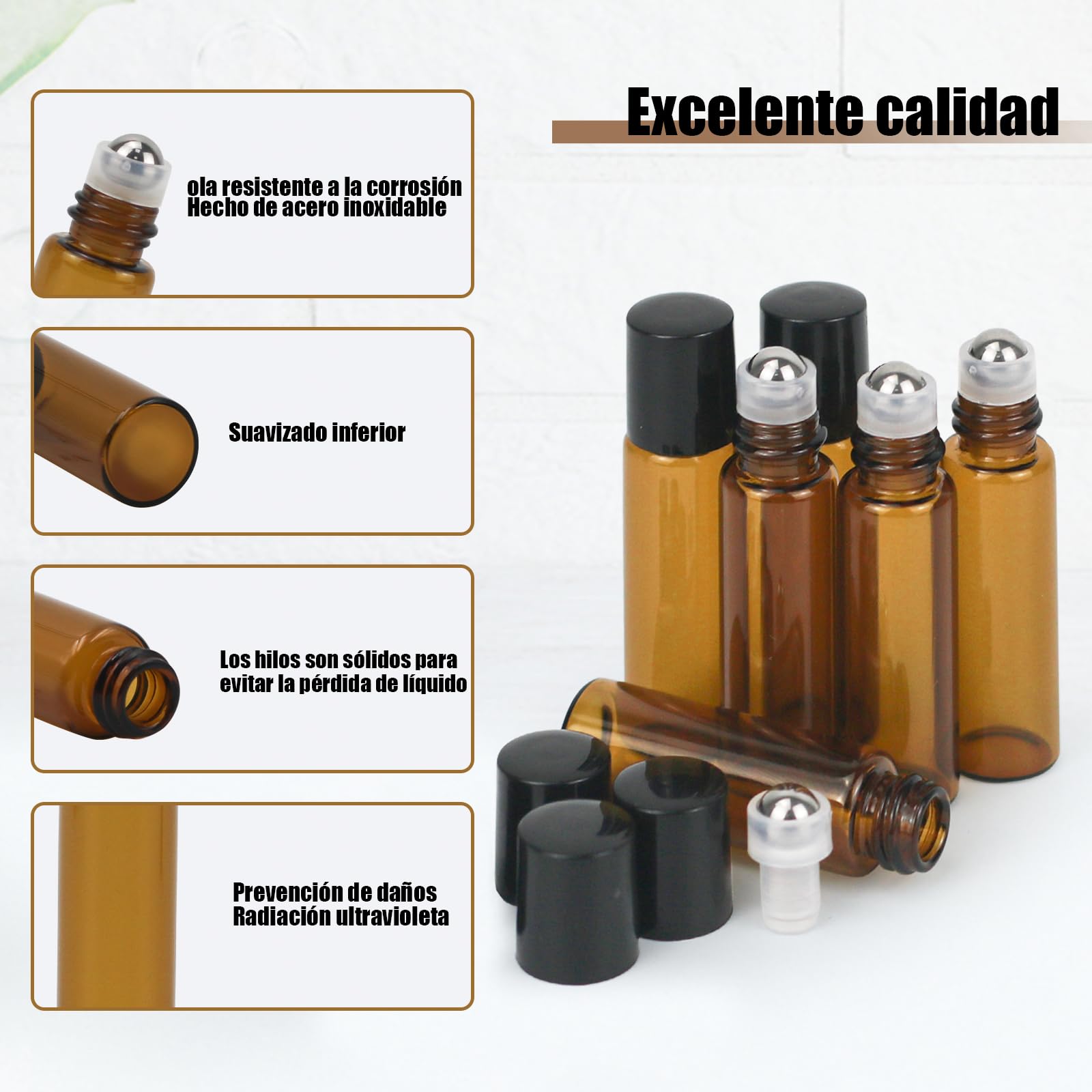 Roll On Aceites Esenciales 5ml Botellas Rollon Cristal Rellenable Perfume Roll on con Bola de Acero Inoxidable 16 pcs
