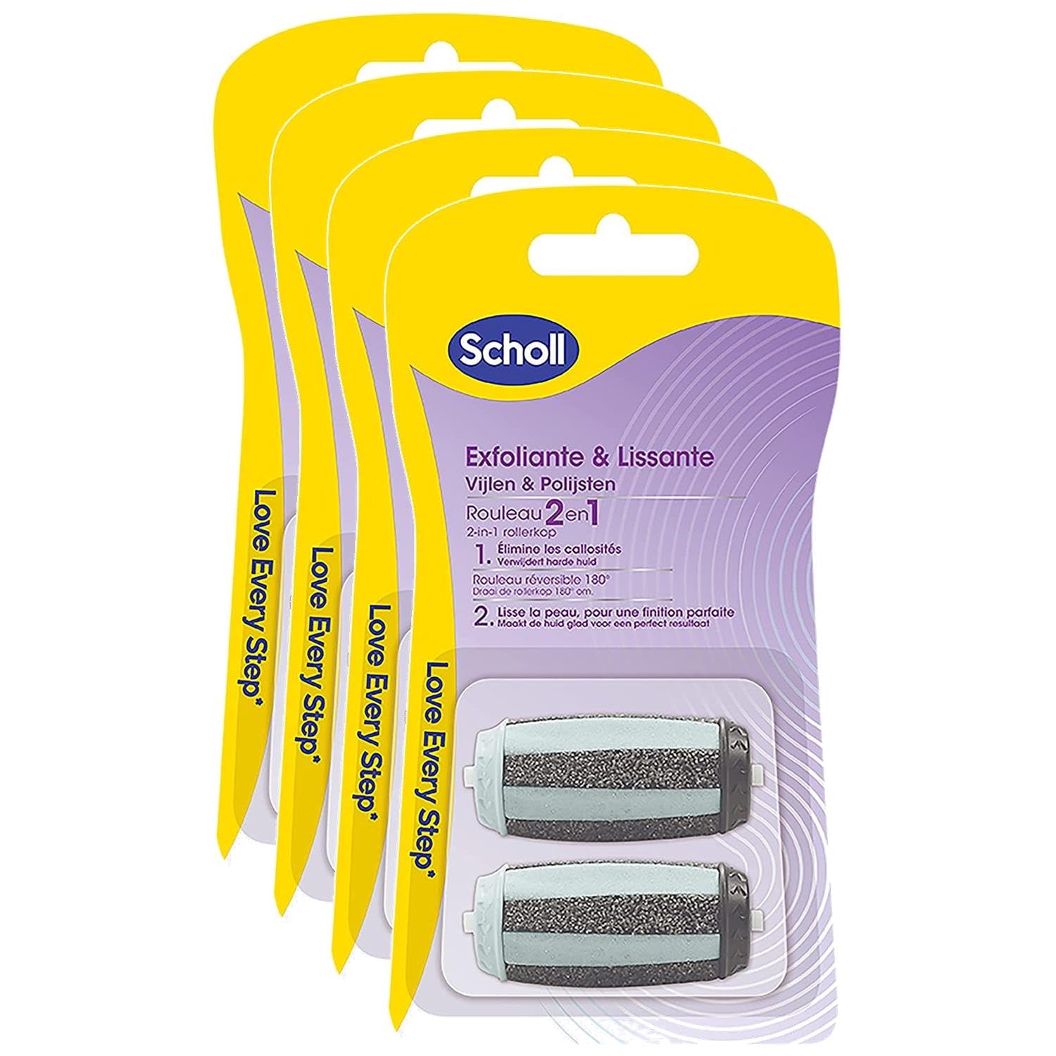 SCHOLL Pack of 4 x 2 Replacement Rollers 2 in 1 Exfoliating & Smoothing for Electric Grater