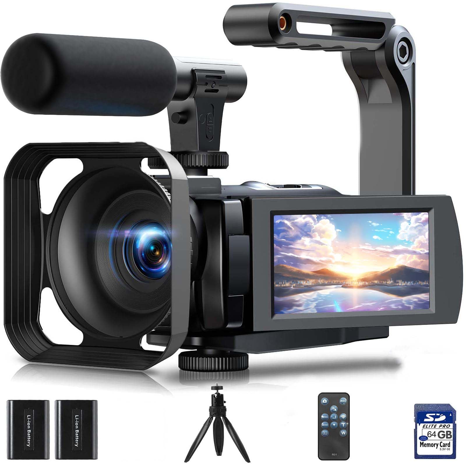Videocamera 5K 56MP WiFi 16X Zoom Digitale con IR Visione Notturna Vlogging Camera, 3.0" IPS Schermo Video Camera per Youtube con Stabilizzatore, Scheda SD da 64 GB, Telecomando, Microfono, batterie