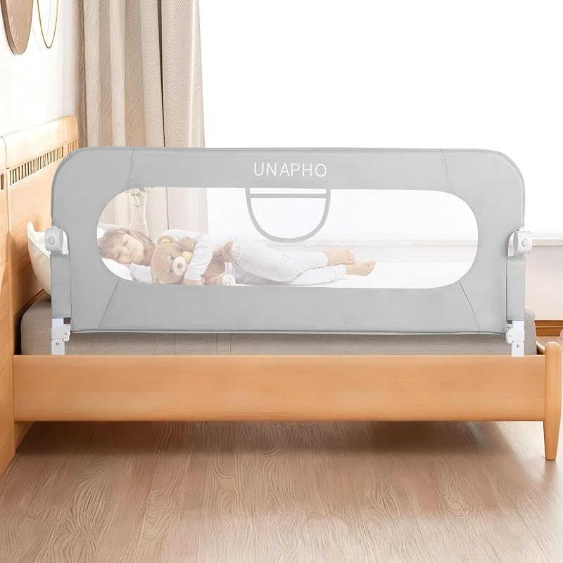 Bed Rail for Toddlers,Swing Down Kids Bed Rails Guard for Twin,Full,Queen,Bunk Size Bed,Extra Tall Child Bed Rail Guard with Reinforced Anchor Safety System,59" L x 31" H,Grey