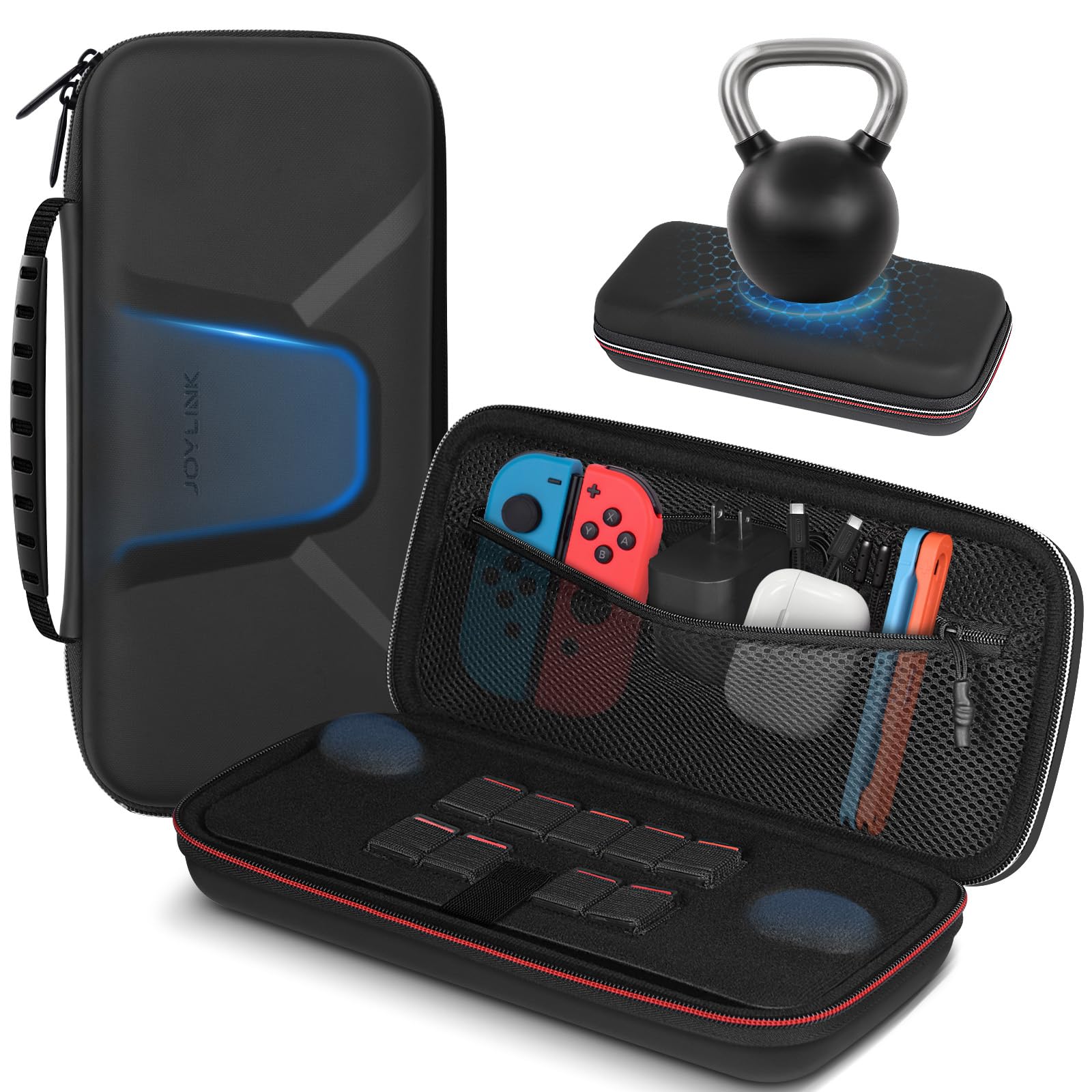 JOYLINK Large Capacity Carrying Case for Nintendo Switch 2, Anti-Drift Hard Shell Travel Case Fit Charger, with 9 Game Card Slots & Mesh Pocket - Shockproof Portable Storage Bag