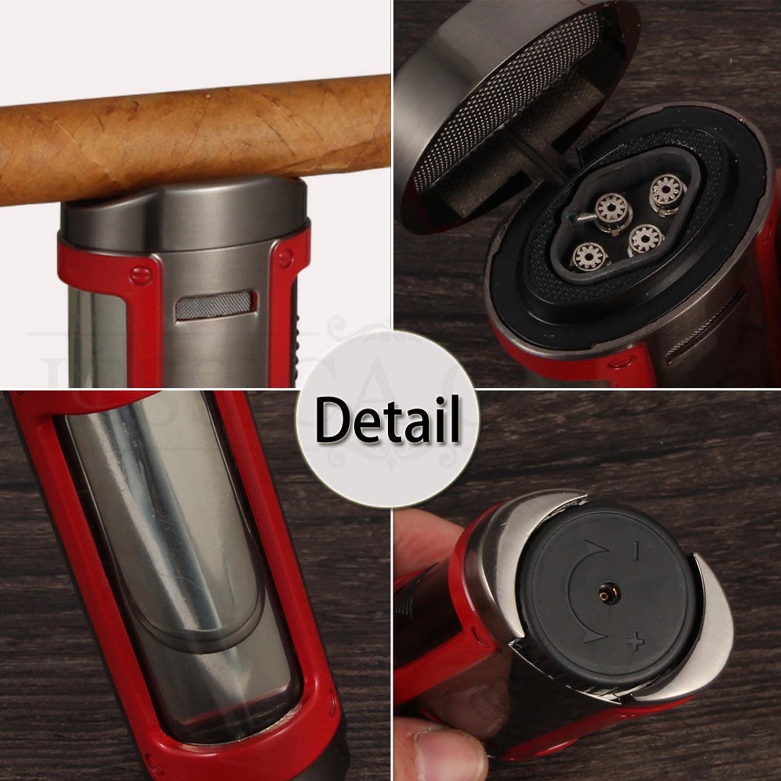Bleu 4 Jet Torche Allume-Flamme Coupe-Vent Allume-Cigare en Métal Portable Accessoires pour Fumeurs Carburant Rechargeable (Butane Non Inclus)