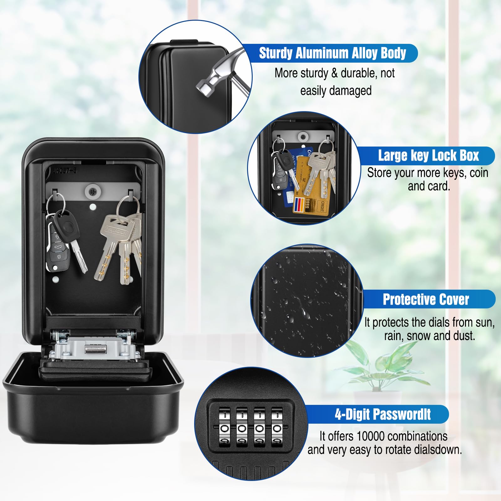 Caja Llaves con Codigo, Grande Caja Fuerte para Llave 4 Dígitos Caja Seguridad Llaves Exterior Impermeable Caja Llaves Pared Antióxido Guarda Llaves Combinacion para Hogar Garaje Oficina