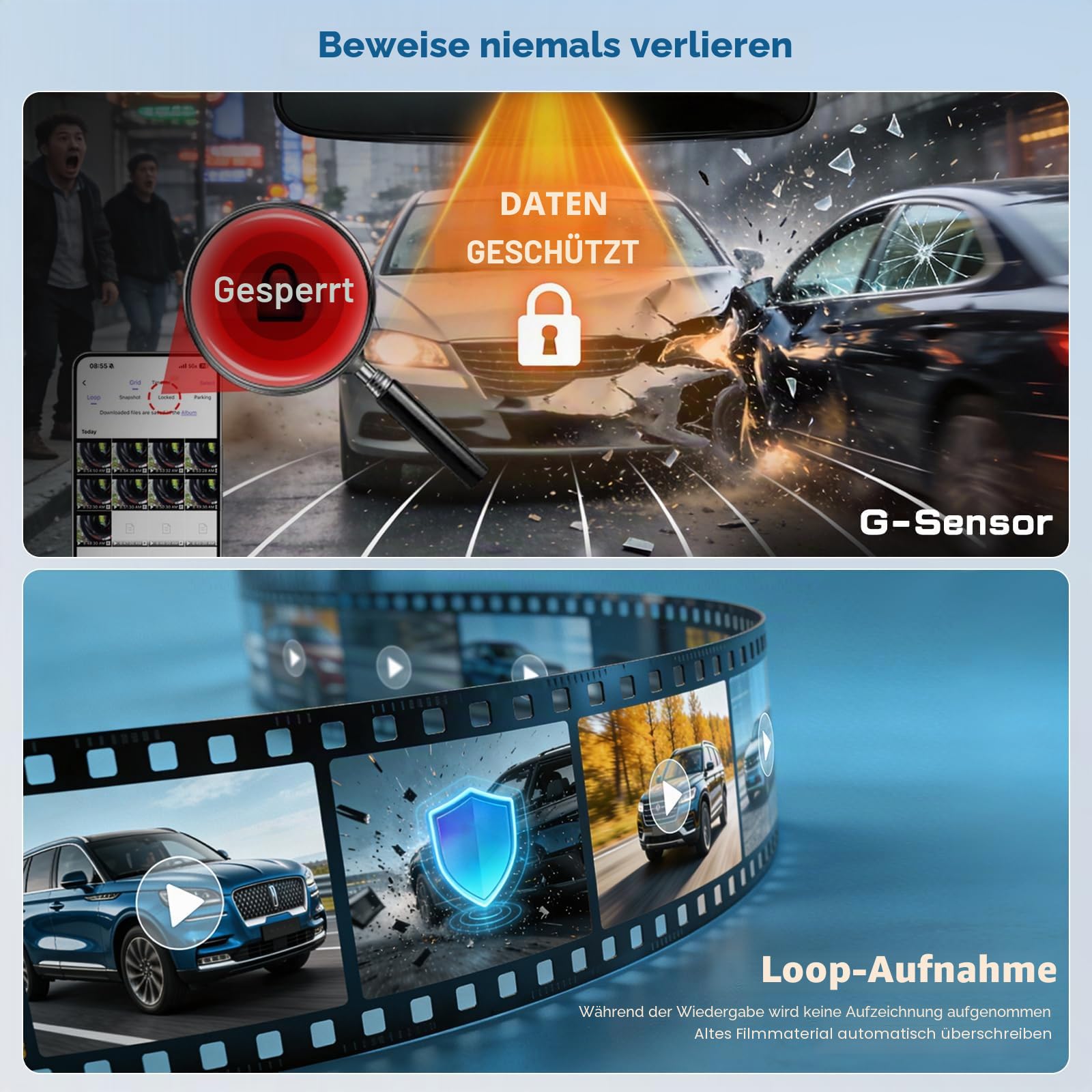 4K Auto-Dashcam Passend für Audi A1 A3 A4 A5 | A6 A7 A8 Q2 Q3 Q5 Q7 Q8 TT R8 e-tron Sportback GT 2019-2026 Alle Serien, Loop-Aufnahm, G-Sensor, 64-GB-Karte,150° Weitwinkel