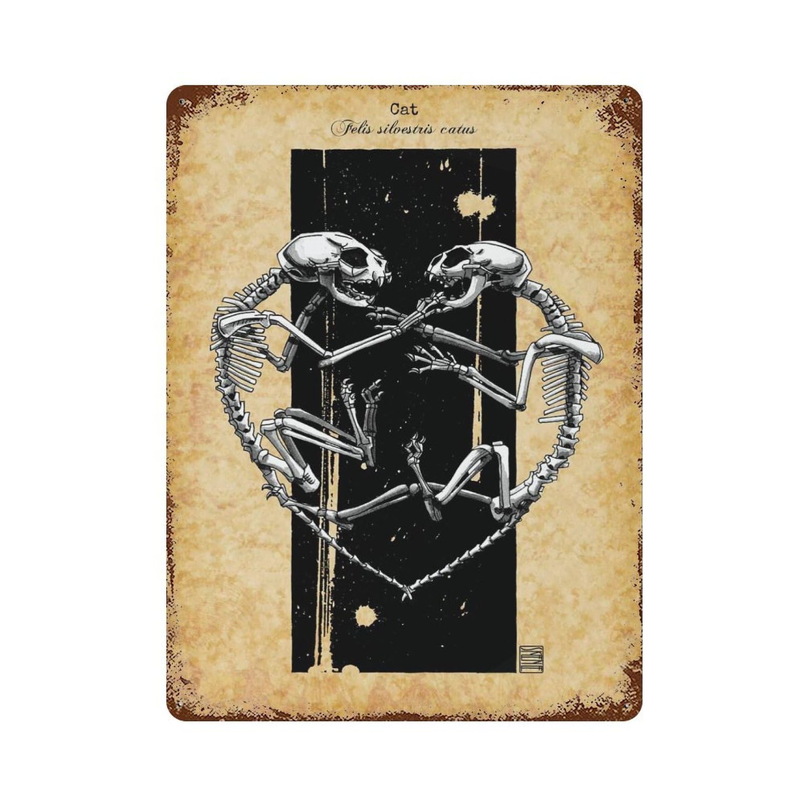 Cat Skeletons Decorative Tin Sign 15.7"x11.8", for Bistro, Counter And Cafe Decor, Retro Wall Decor