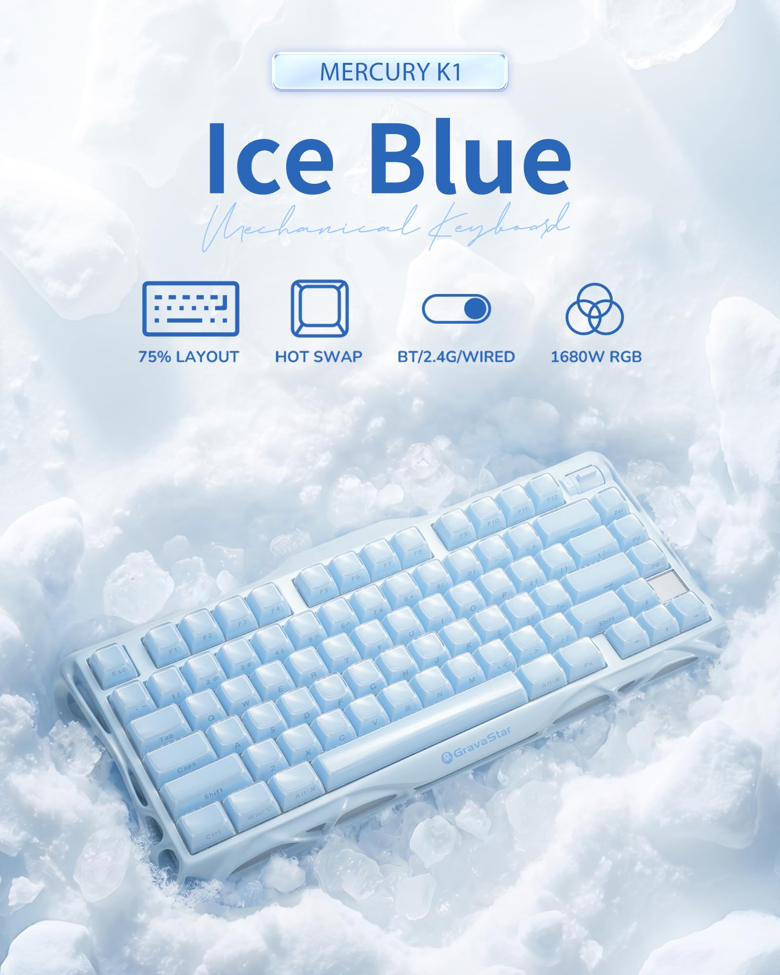 Amazon.com: GravaStar Mercury K1 75% Blue Gaming Keyboard