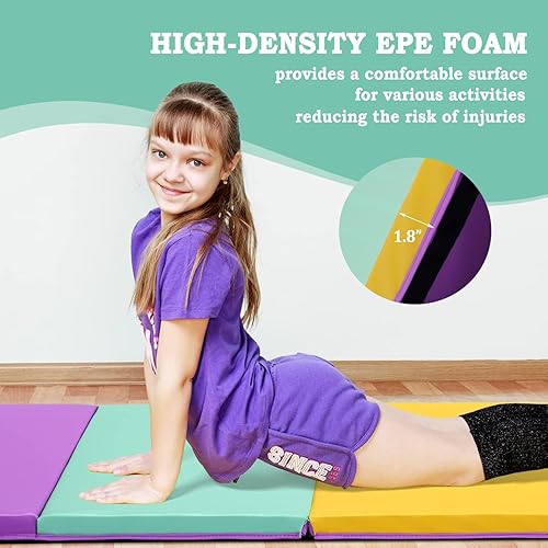 Miniatura 2 de Oneofics Colchoneta de gimnasia plegable de 2 x 6 x 1.5 pulgadas, con asas de transporte