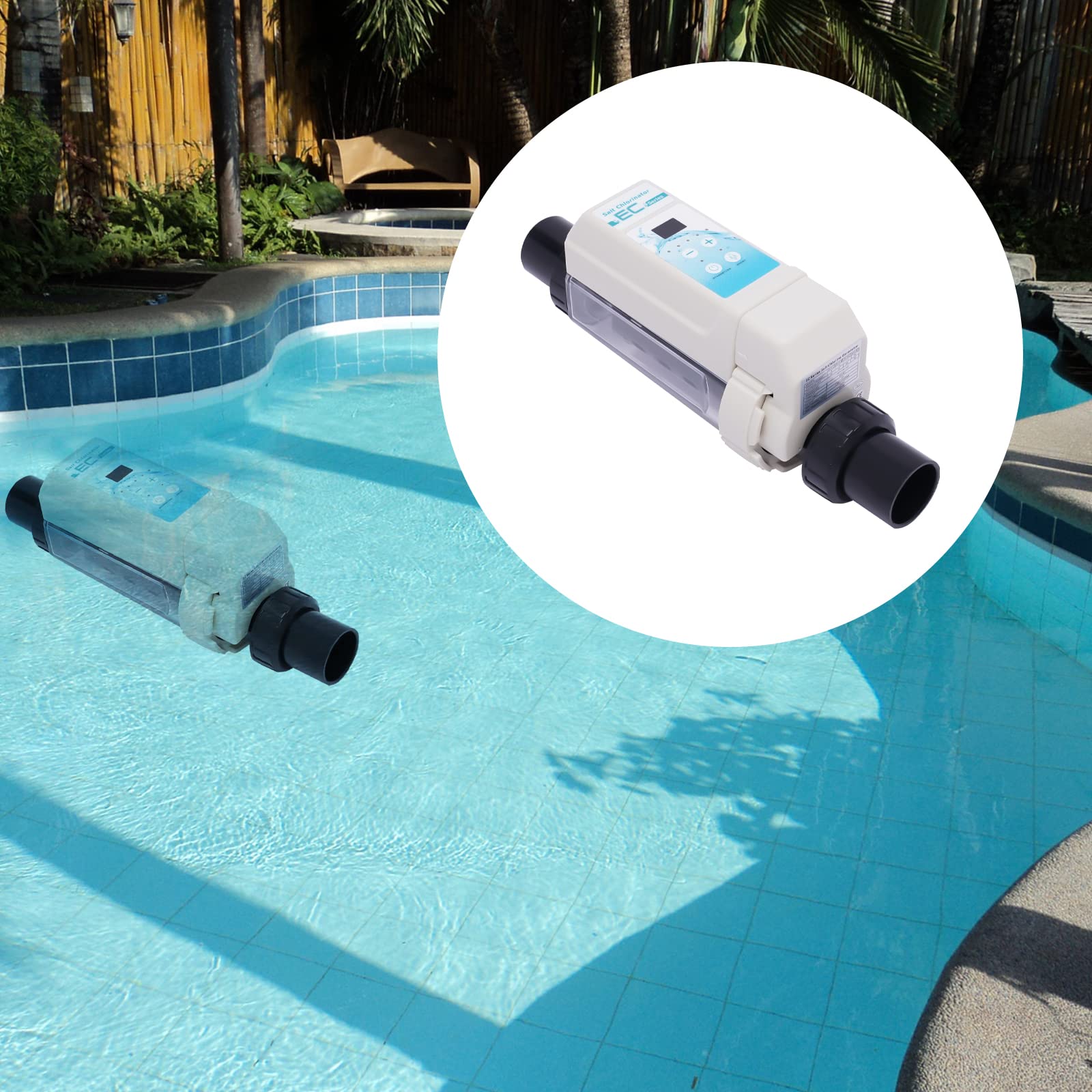 Système d'eau salée pour piscine - 8 g/h - Blanc - Avec auto-nettoyage - Peu encombrant - Pour jusqu'à 50 m³ - Réglage intelligent - Prise UE