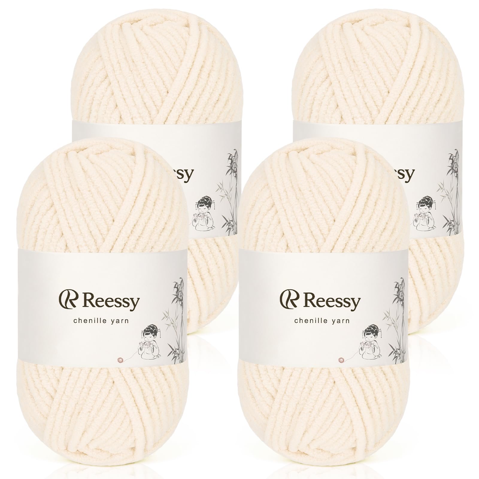 Reessy Chenille Yarn, Soft Chunky Yarn for Crochet, 4 50g Thick Wool Fluffy Wool Perfect for Crochet Baby Blankets, Jumpers, Scarves, Hats(Light Nude)
