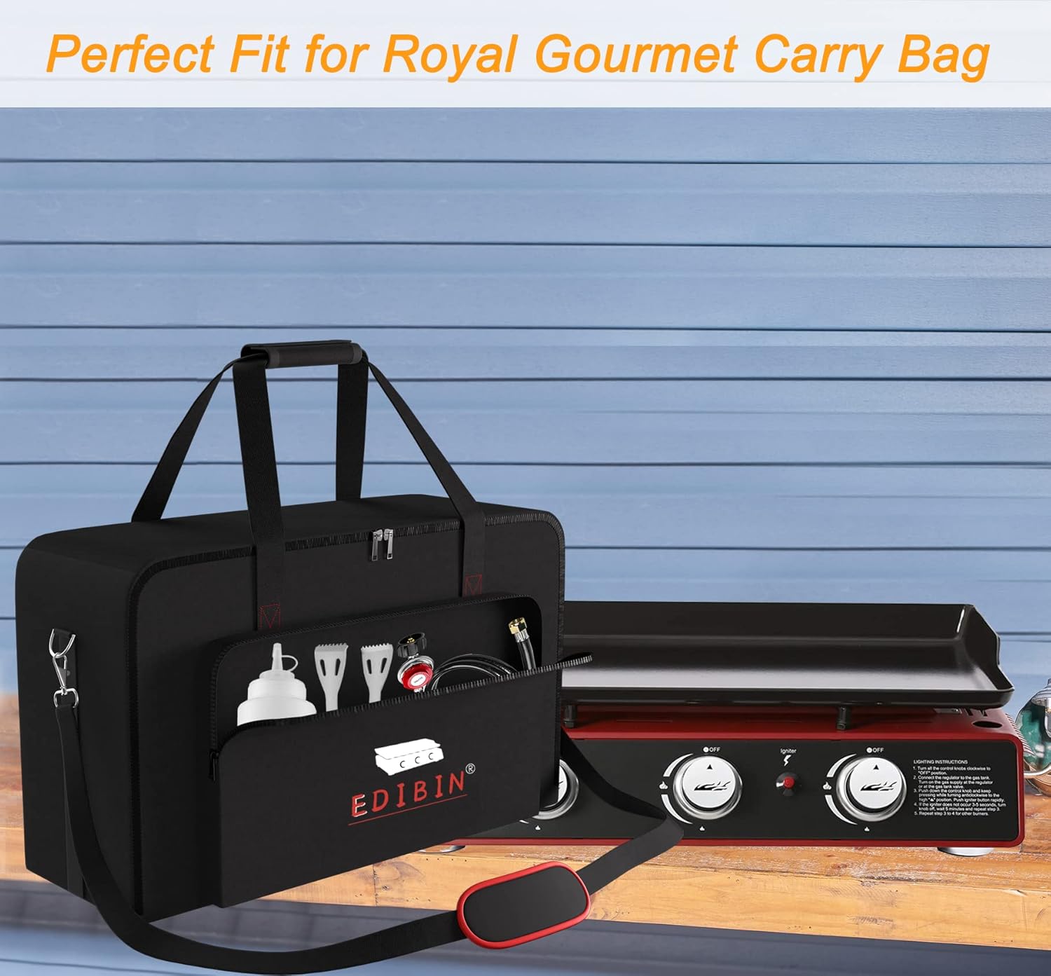 Portable Grill Carry Bag Compatible with Royal Gourmet PD1301R,Fit for Royal Gourmet PD1301S Portable 24-Inch 3-Burner Table Top Gas Grill Griddle with Cover
