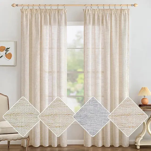 MIULEE White Linen Look Curtains - Set of 2, 140x175cm, Modern Pleated Design