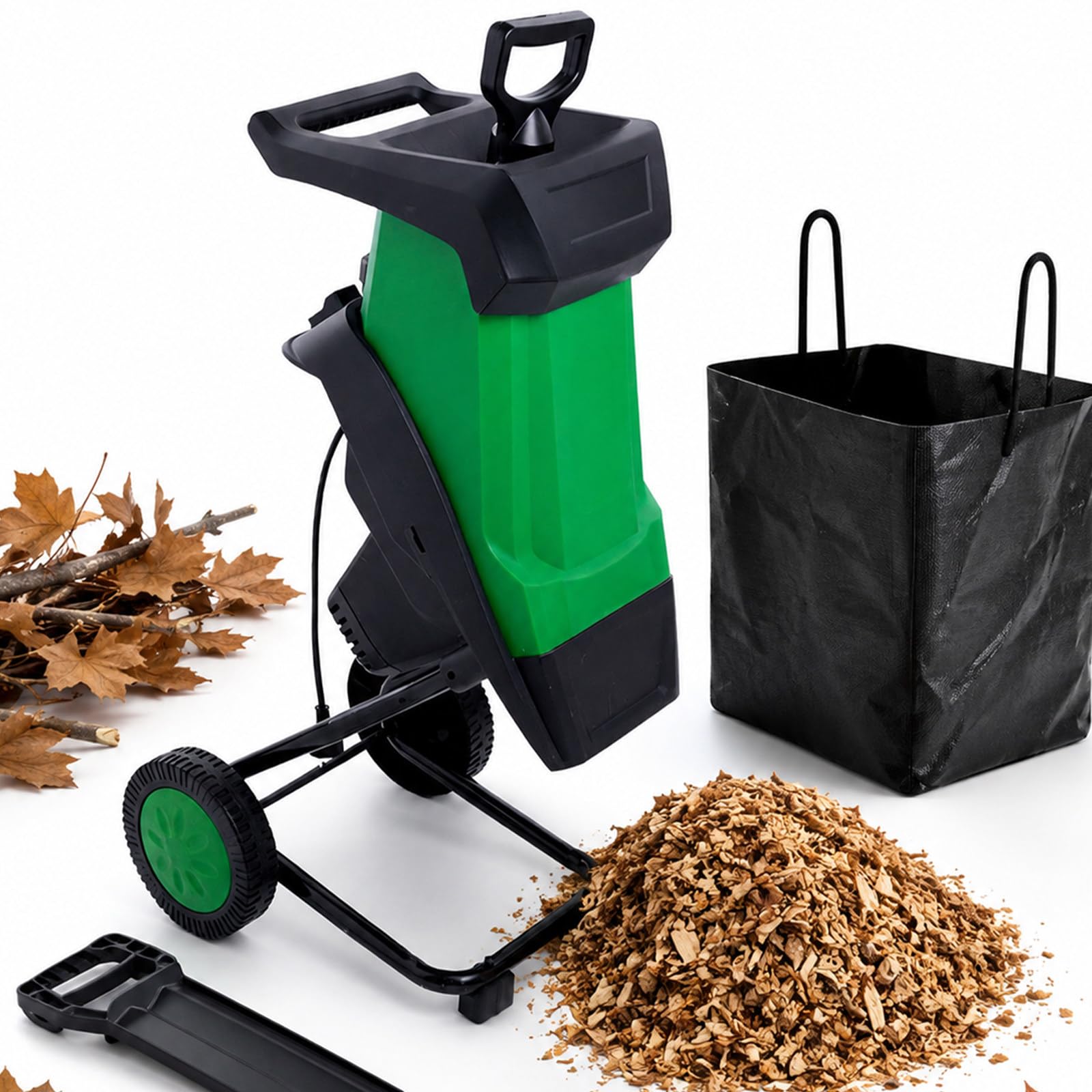 Biotrituratore Elettrico 15 A, Diametro di Taglio Max 1,8 Pollici, 4500 Giri/min, Lame Rotanti 2400 W, Sacco 50 L, Mulcher per Compost da Giardino