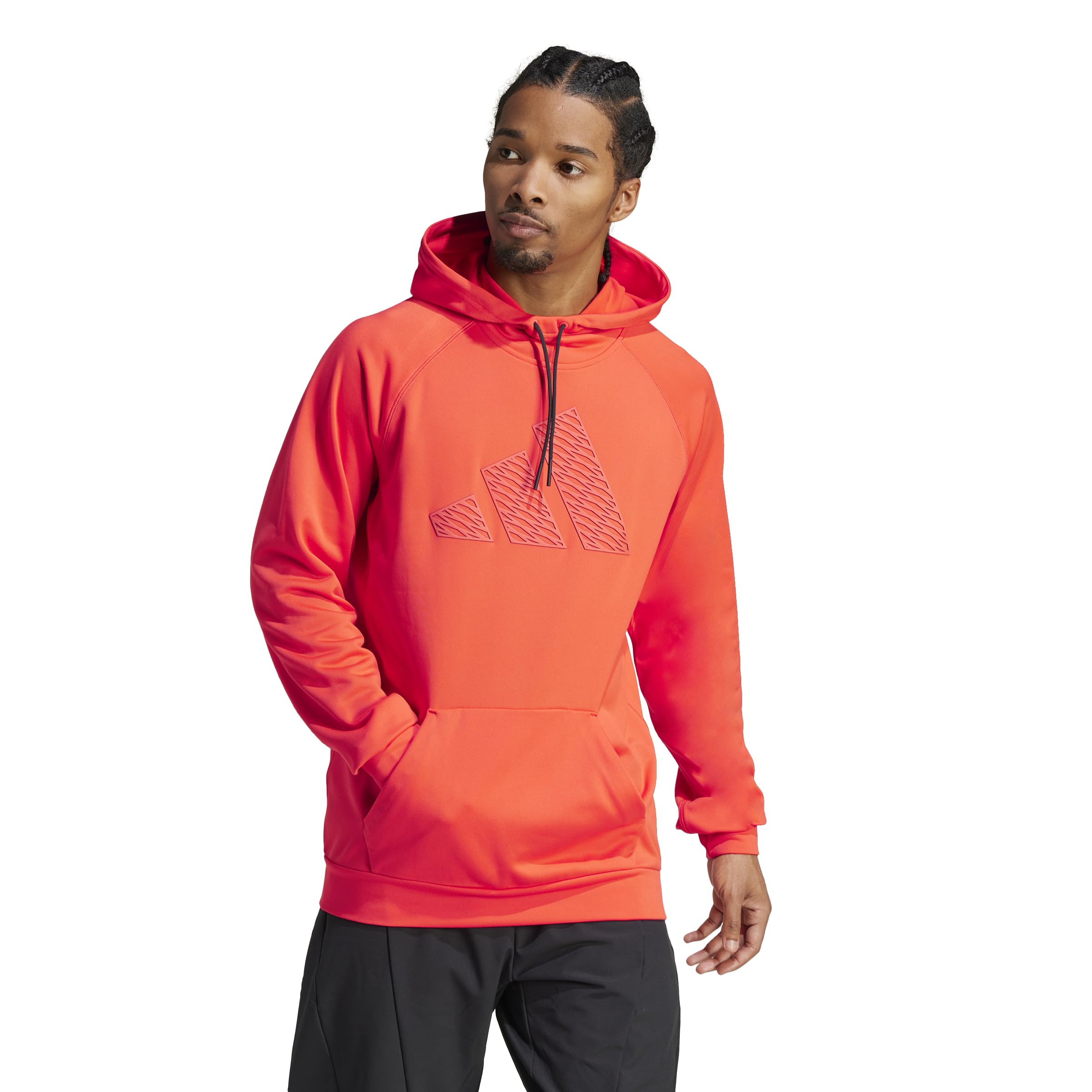 adidas Men's Game and Go Big Logo Training Hoodie Sweatshirt, Light red, L