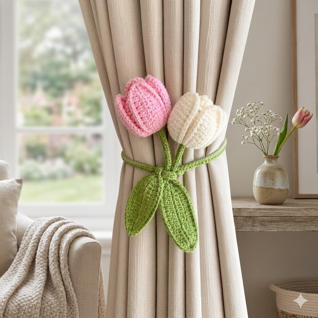 Sehura Handmade Crochet Tulip Curtain Tieback for Home Décor