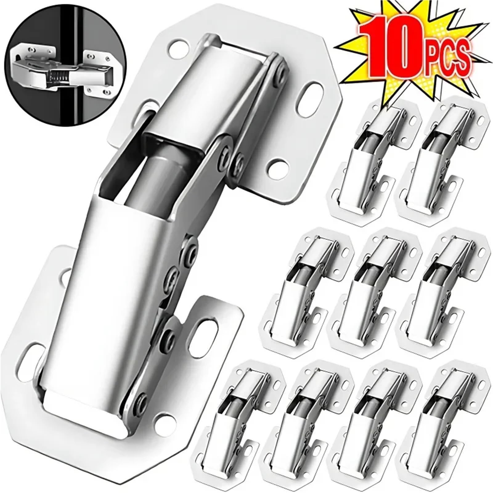 Zawiasy meblowe ze stali 90 stopni – hydrauliczny zawias z cichym domykiem, bez wiercenia, do mebli kuchennych i łazienkowych(10pcs)