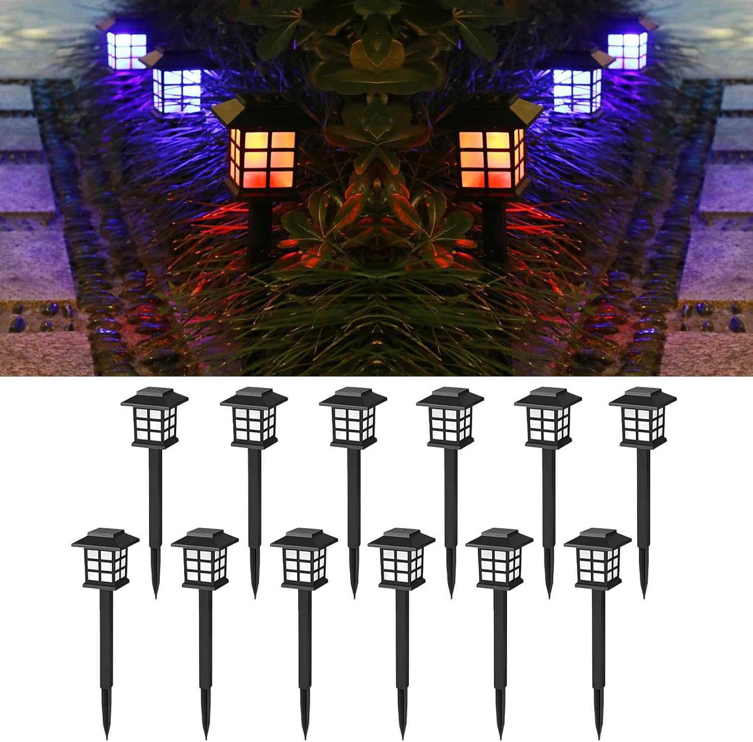Solar Pathway Lights Outdoor, 12 Pack RGB IP65 Waterproof Solar Walkway Lighting 10 Hours Runtime for Garden, Yard, Patio and Landscape RGB - 12Pack