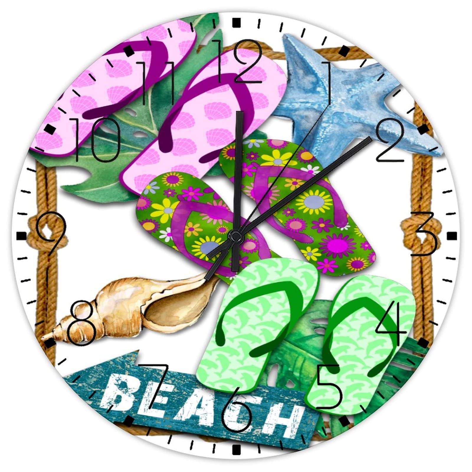 Horloge murale en bois silencieuse 30cm bleue à motif étoile de mer pour décoration de salon