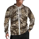 Mens Camouflage Snake Hoodie Wetland Exotic Python Zipper Long Sleeve Hooded Sweatshirt