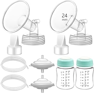 Pump Parts Compatible with Spectra S1/S2/9 Plus, Not Original Accessories, Full Set Replacements Include 24mm Flange, Duckbill Valve, Backflow Protector, Tubing and Bottle