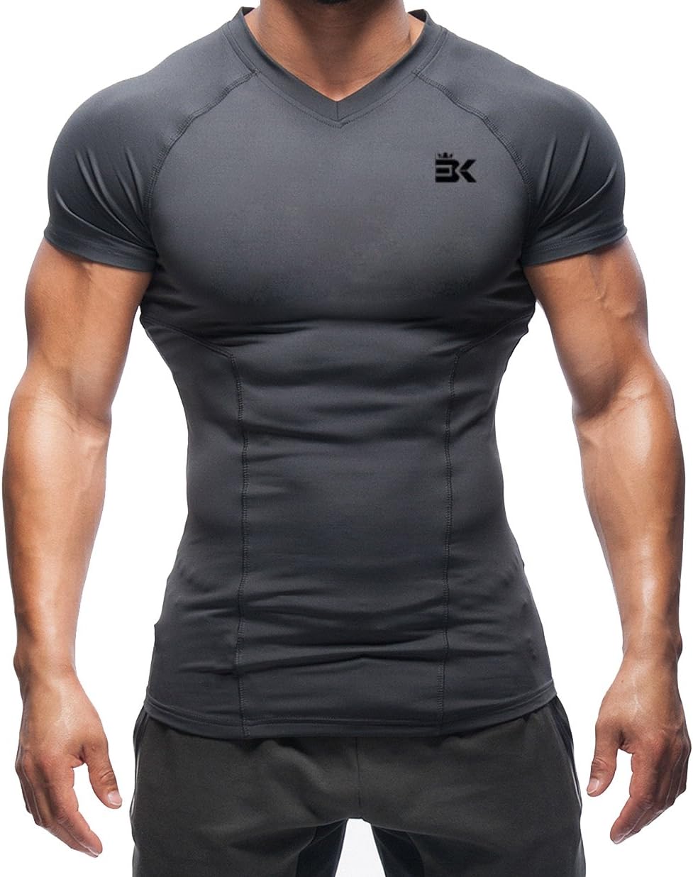 Broki Mens Gym Muscle Fit T Shirts, Running Compression Tops Baselayer Workout Fitted Short Sleeve Shirt