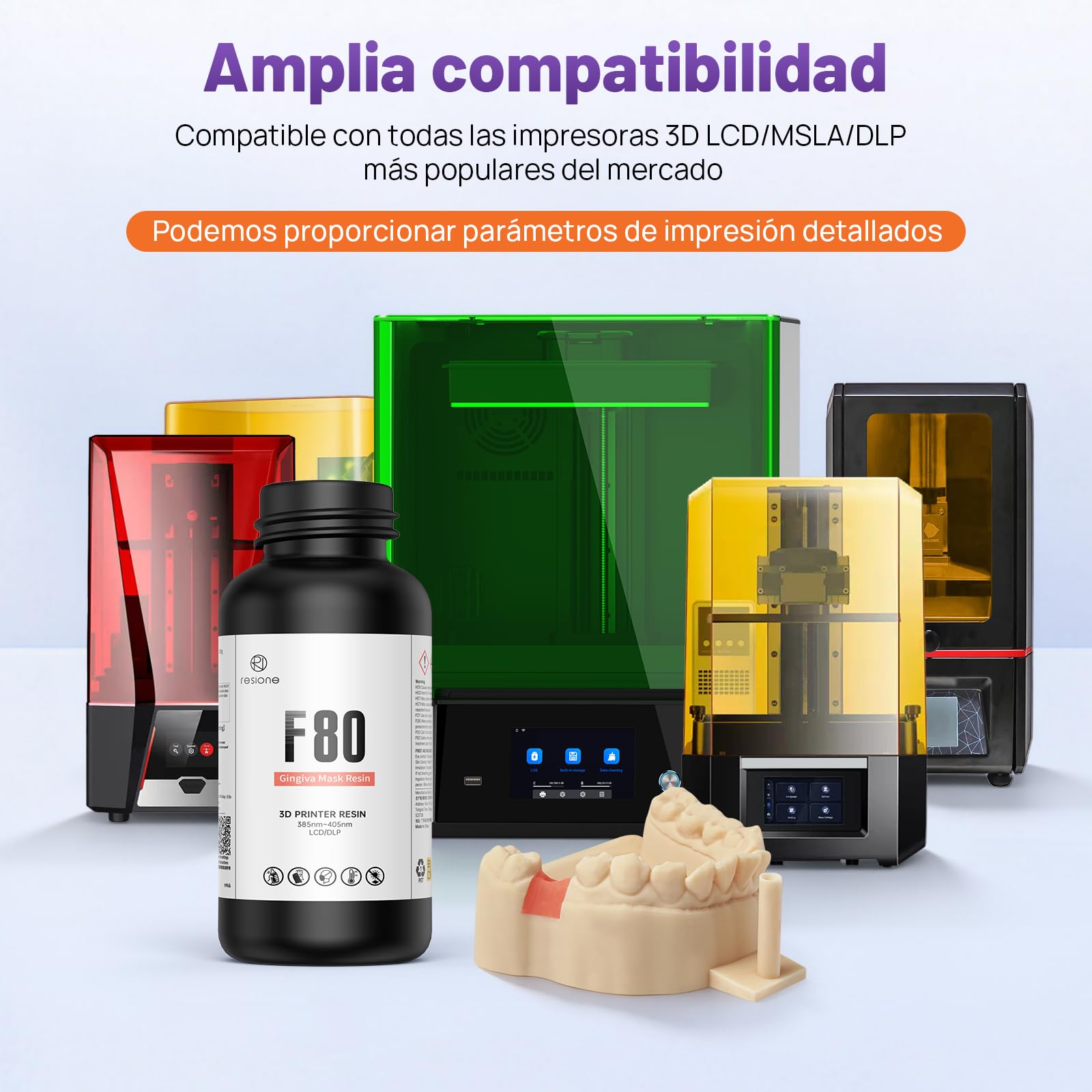 RESIONE F80 Żywica do drukarki 3D, elastyczna żywica 405 nm, utwardzana promieniowaniem UV z żywicą fotopolimerową o wysokiej odporności na uderzenia, do druku 3D LCD DLP MSLA (kolor dziąseł, 500 g)