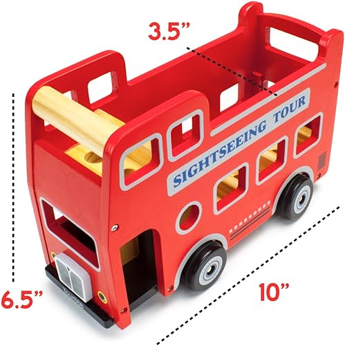 Miniatura 7 de Imagination Generation Ruedas de Madera Madera de Haya Natural Coches y Vehículos Gruesos para Niños +12 Meses  Autobús de Doble Piso