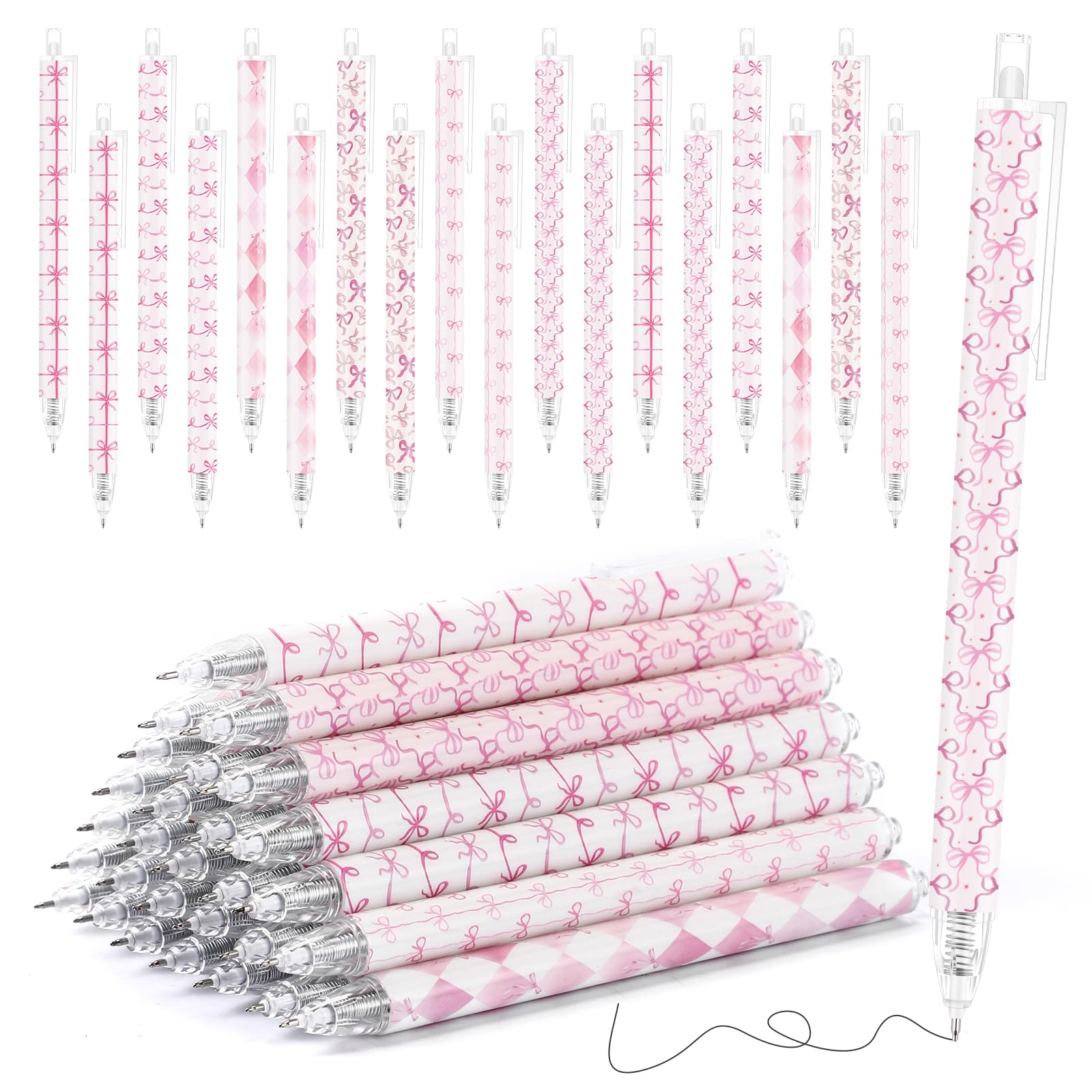 Jetec 60 Pcs Ballpoint Pens Sets Coquette Bow Tie Preppy Girly Stuff Aesthetic Retractable Pens Back to School Office Supplies Gift for Student Teacher Daughter School Office Coworker Favor, Pink Bow