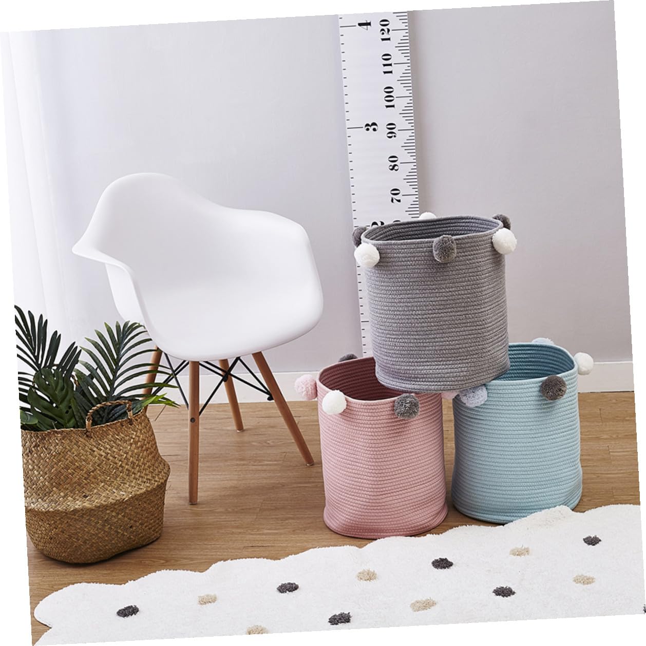 Hemobllo Cesto Porta Biancheria Grande Capacità Rotondo in Corda di Cotone con Decorativi Organizer per Vestiti e Giocattoli, per Armadio o Casa