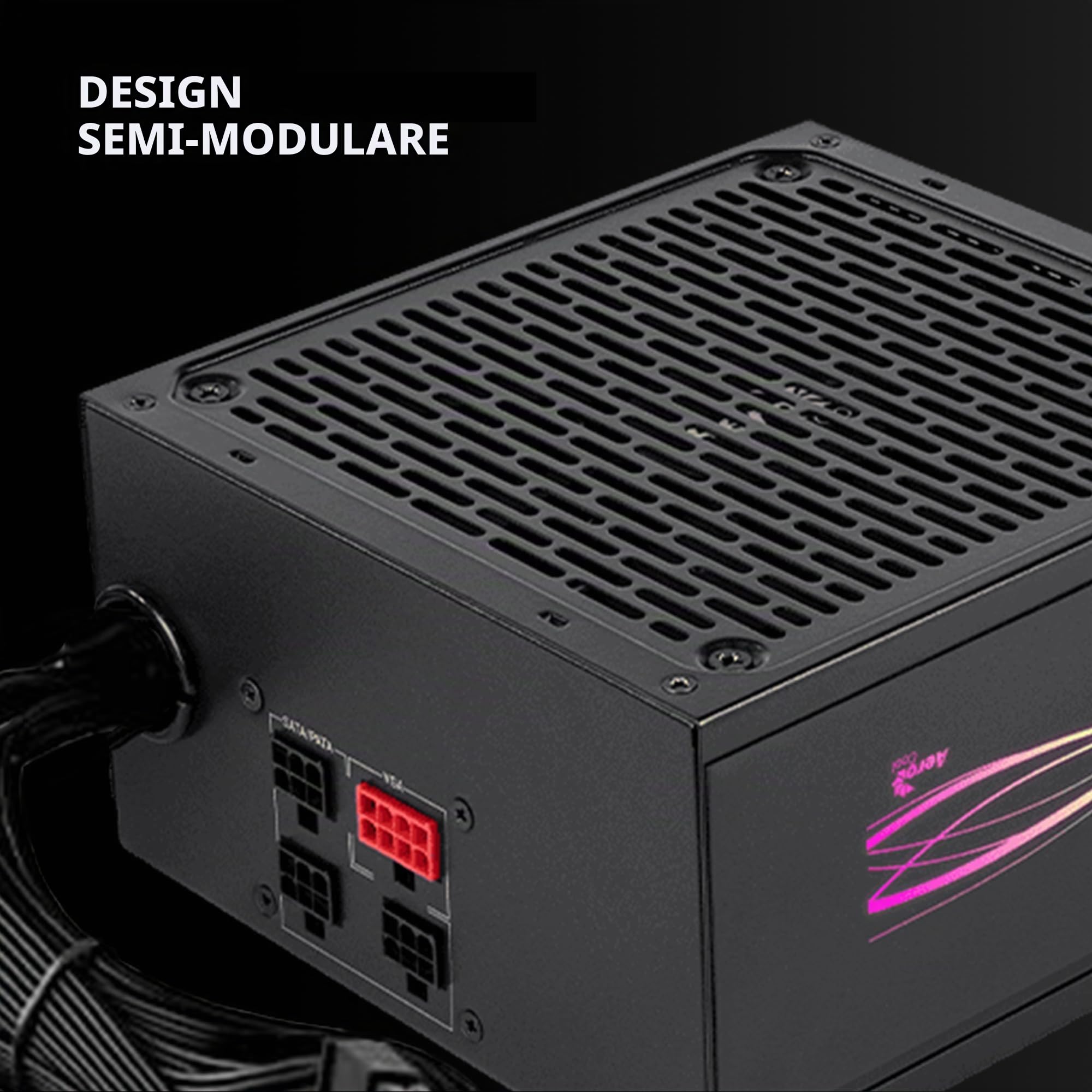 Aerocool LUXPRORGB650M, alimentatore semi-modulare RGB 650 W, 80 Plus Bronze +88%, condensatori giapponesi, ventilatore FDB 14 cm con tecnologia APFC, compatibile ARGB, 5 anni di garanzia, nero