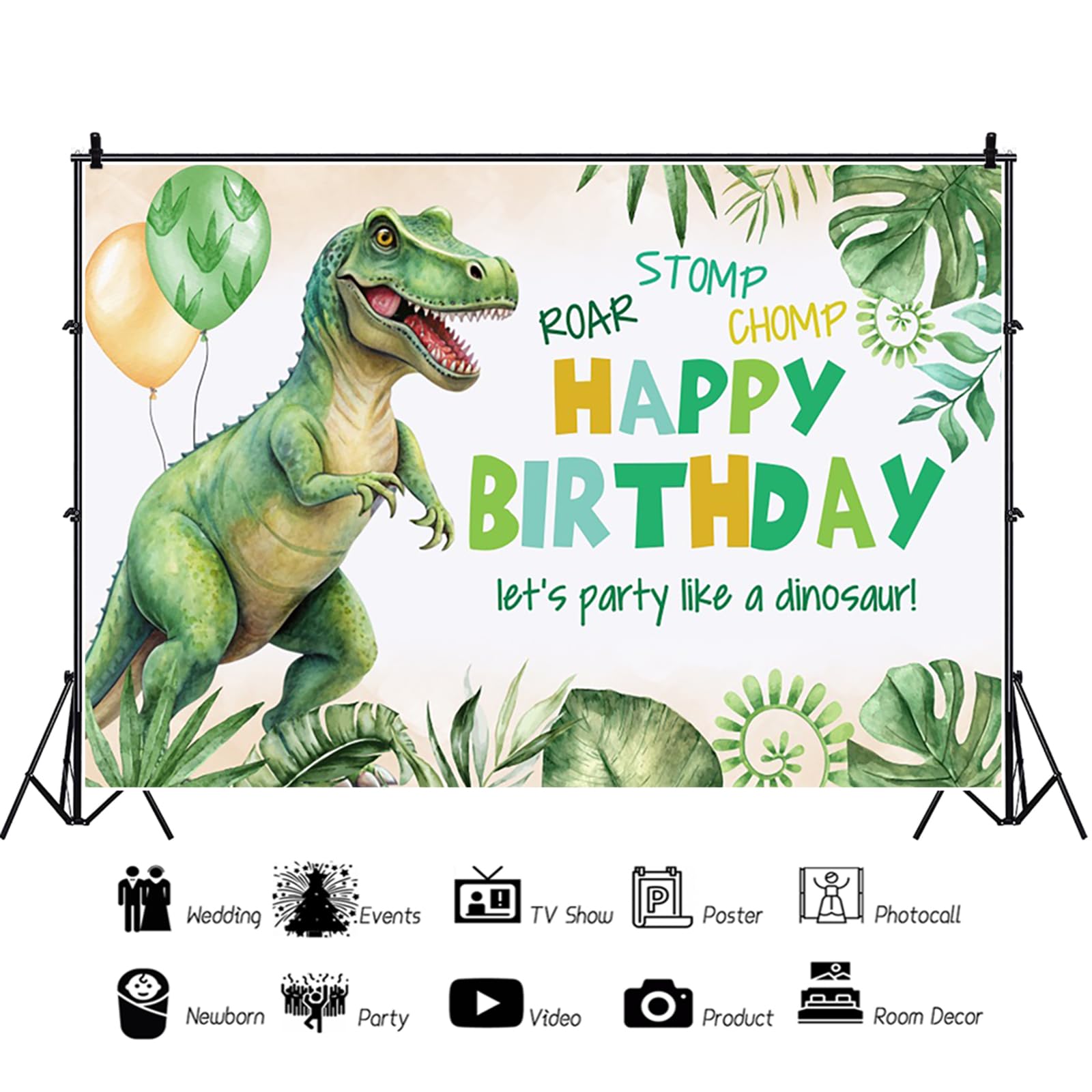 Telón de Fondo de Dinosaurio para Cumpleaños 3.6x2.5m, Dibujos Animados Selva Tropical Tyrannosaurus Rex Tema Fondo de Fotografía Niño Niña Cumpleaños Fiesta Decoración Accesorios de Estudio
