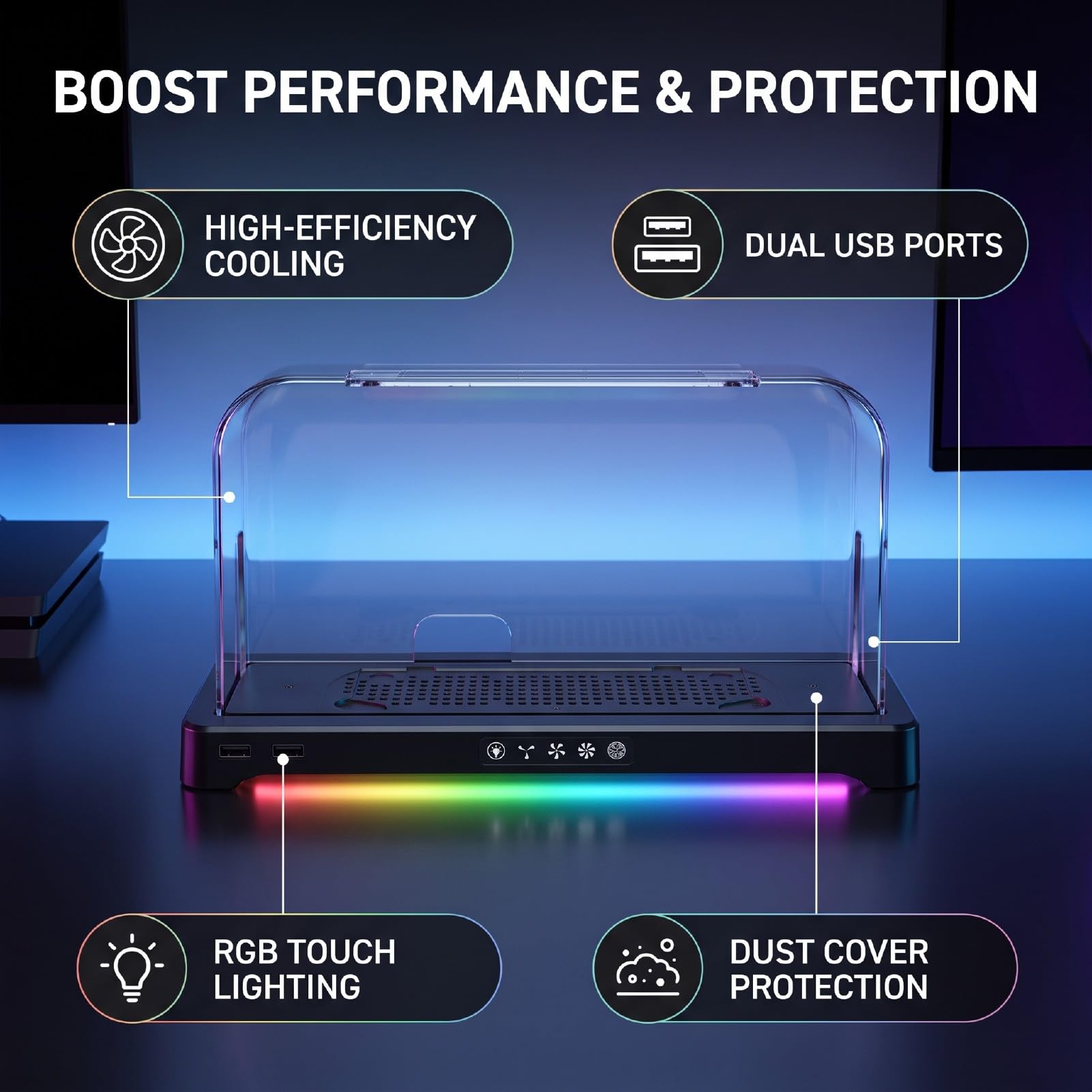 XUMIUZIY Stojak na Wentylator Chłodzący konsolę 2 z Oświetleniem RGB, 3