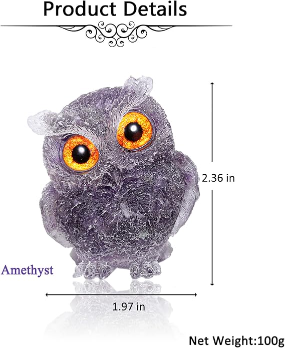 Jovivi Natural Amethyst Crystal Owl Statue Hand Carved Resin Reiki Healing Crystal Pocket Stone Gemstone Animal Owl Figurines Sculpture Ornament 2.5 Cute Home Office Desk Decoration