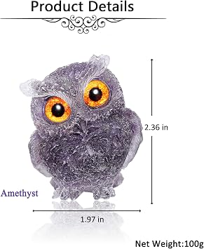 Jovivi Natural Amethyst Crystal Owl Statue Hand Carved Resin Reiki Healing Crystal Pocket Stone Gemstone Animal Owl Figurines Sculpture Ornament 2.5 Cute Home Office Desk Decoration