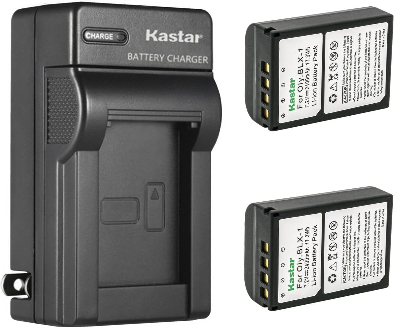 Kastar 2-Pack BLX1 Battery and AC Wall Charger Replacement for Olympus OM System BLX-1 Lithium-Ion Battery, Olympus OM System BCX-1 Battery Charger, Olympus OM System OM-1 Mirrorless Camera