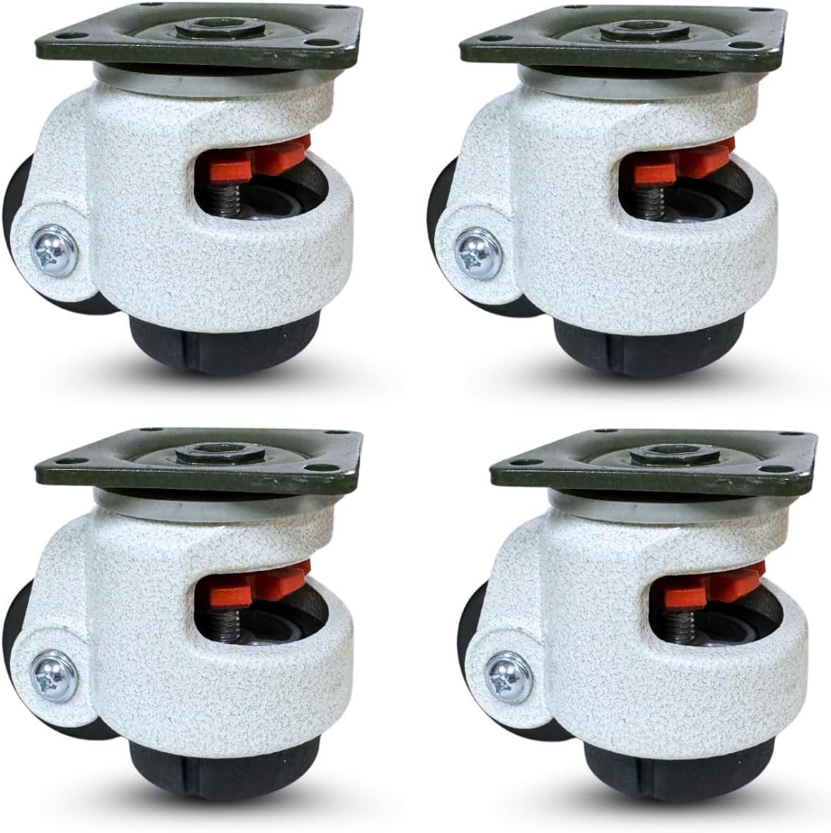 CasterHQ - Retractable Leveling Machine Casters - 4 Pack - 2,400 lbs Per Set - - Heavy Duty Machine Retractable Casters - 600 lbs Capacity Each Caster - New Improved Design!