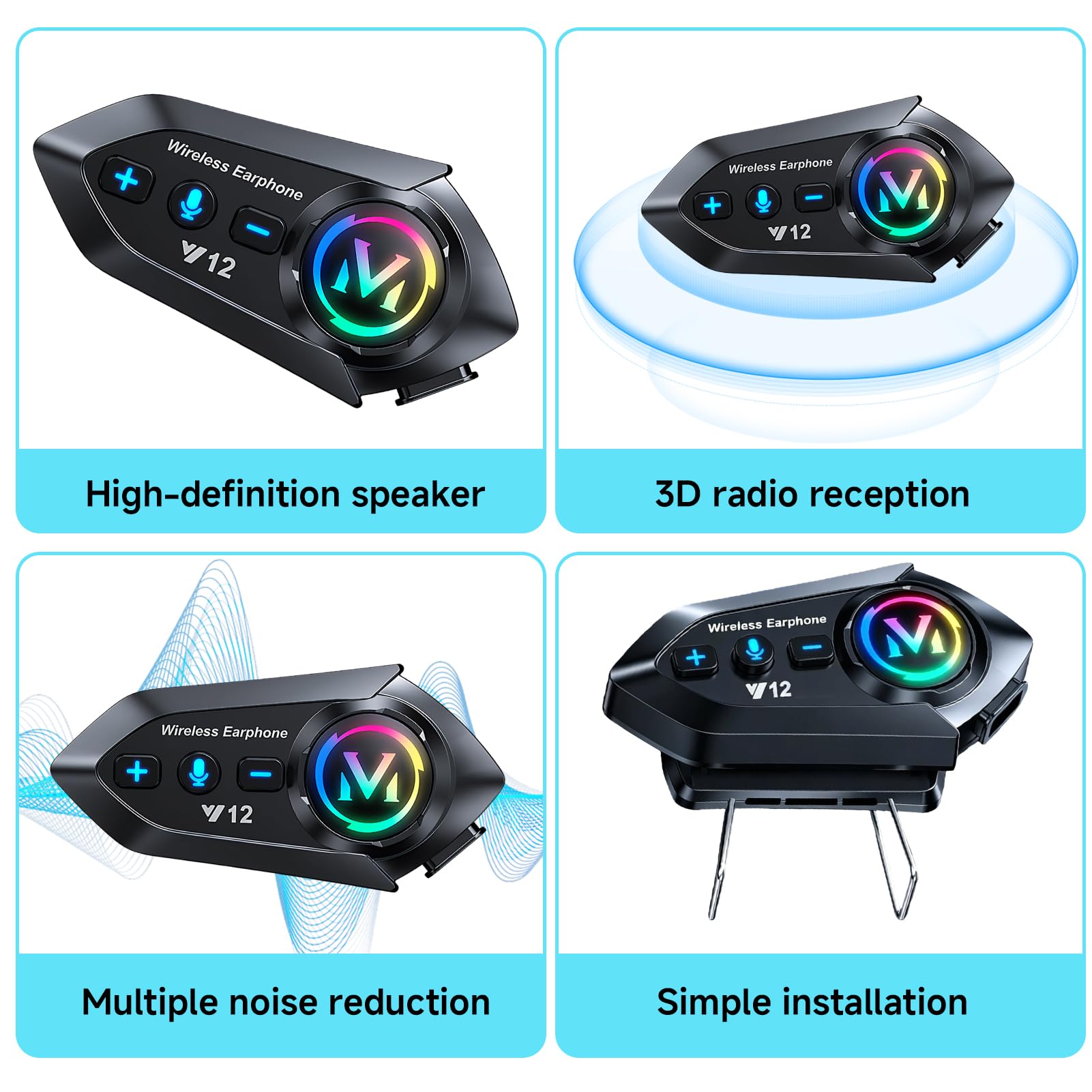 Écouteurs Casque Moto Bluetooth 5.4, Kit Main Libre Moto avec Batterie 500mAh 100H, Réduction du Bruit DSP, Haut-Parleurs HiFi, Réponse Automatique, IP56, Double Connexion Téléphone, USB-C