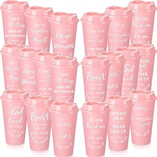 Skylety 40 Pack Christian Gifts for Men Women 16oz Reusable Bible Verse Tumbler Bulk Plastic Coffee Cups with Lids Inspirational Religious Church Gifts for Valentine Easter Birthday (Pink)