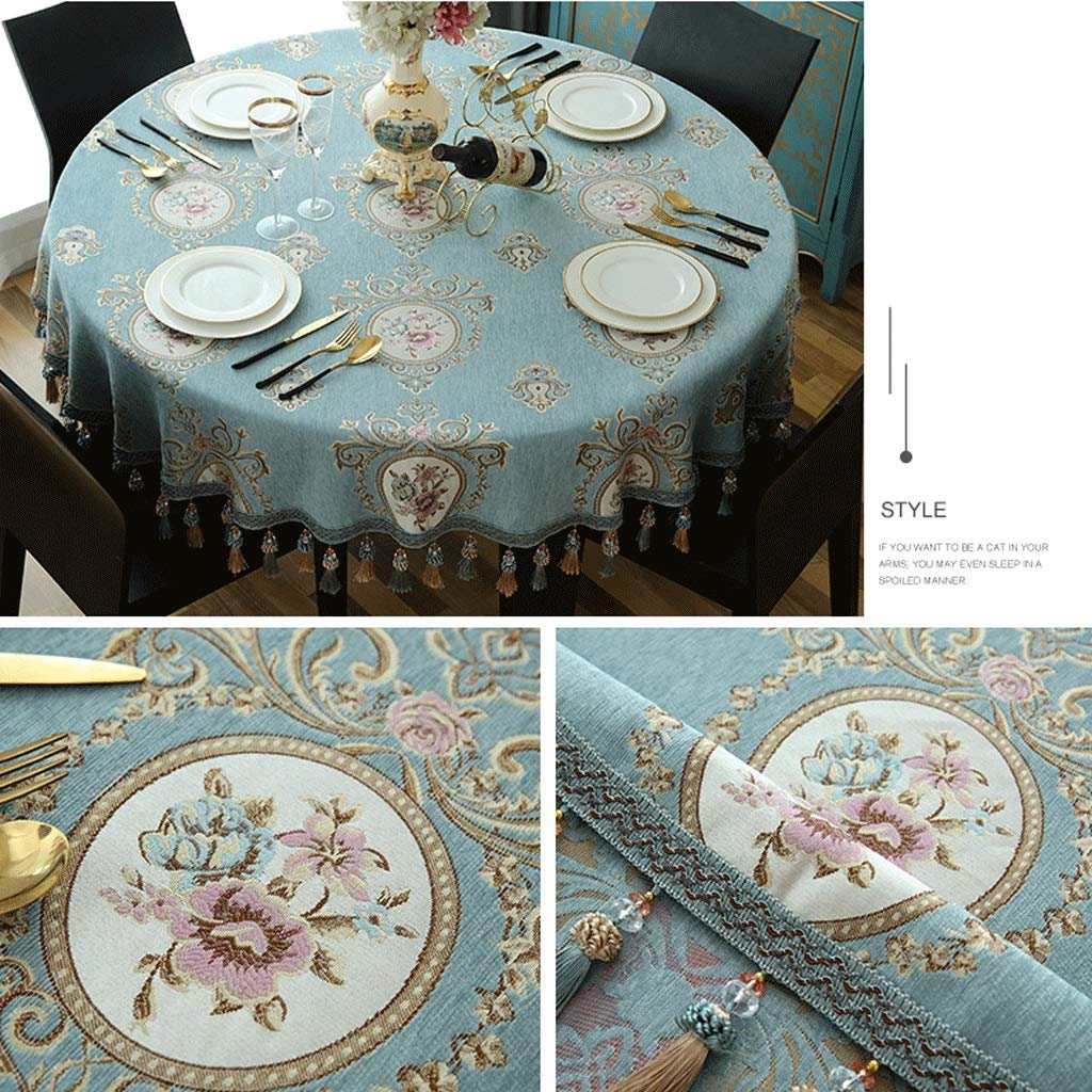 Grande nappe ronde de style européen 200 cm au tombé drapé unique