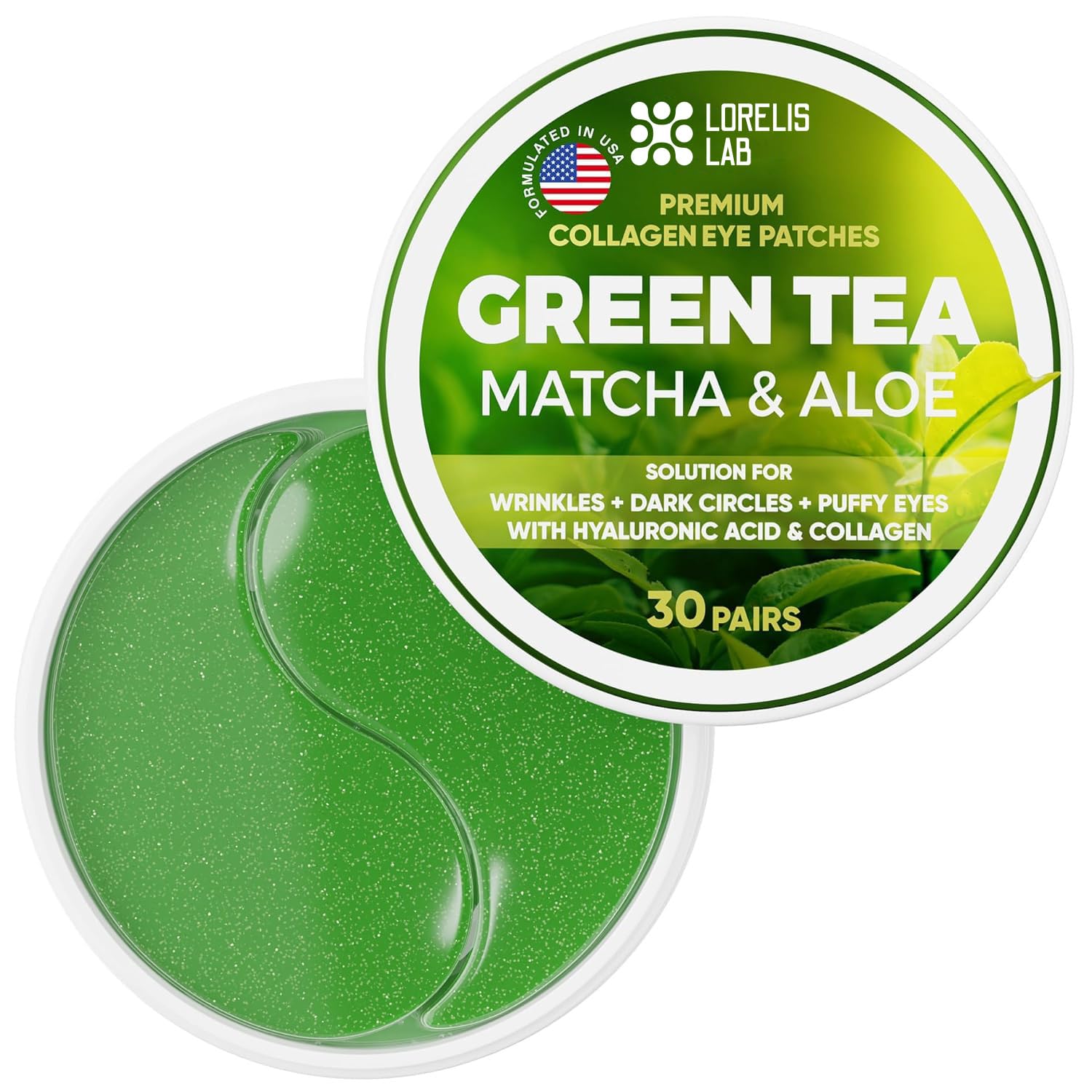 Under Eye Patches for Puffy Eyes and Dark Circles & Eye Bags with Green Tea Matcha & Aloe - Natural Skincare Hydrating Eye Masks with Hyaluronic Acid to Refresh, Soothe & Revitalize - 30 Pairs