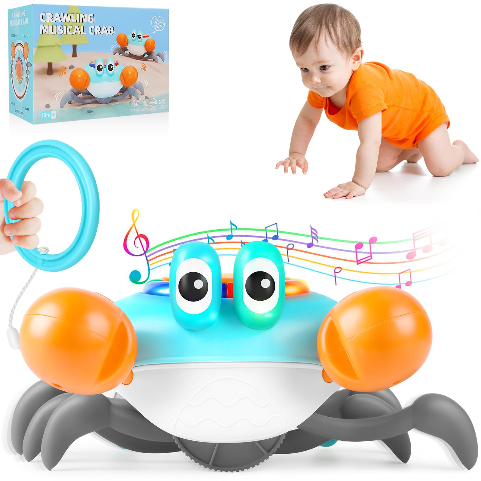 Aragallant Granchio Che Cammina Neonato, Granchio Tummy Time per Neonato dai 3 ai 9 Mesi, Granchio Giocattolo con Musica e Luci, Giochi per Stimolare a Gattonare Regalo per Bambini 1 2 3 4 Anni