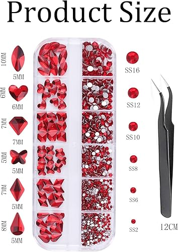 Miniatura 2 de Diamantes de imitación para uñas de Halloween, diamantes de imitación rojos para uñas, corazones, mariposas, redondos, cristales, diamantes de
