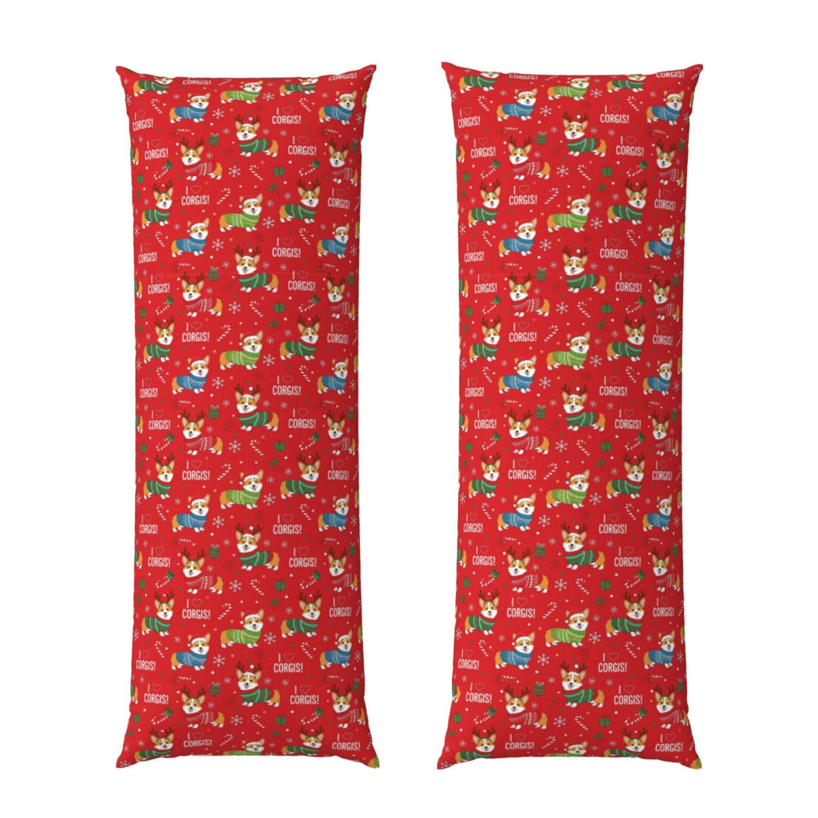 Body Pillow Cover 20x60 Inch, Christmas Red Corgis Dog, Long Zippered Pillowcase, Breathable Flannel Fabric, Comfortable Protector for Men Women Bed Couch
