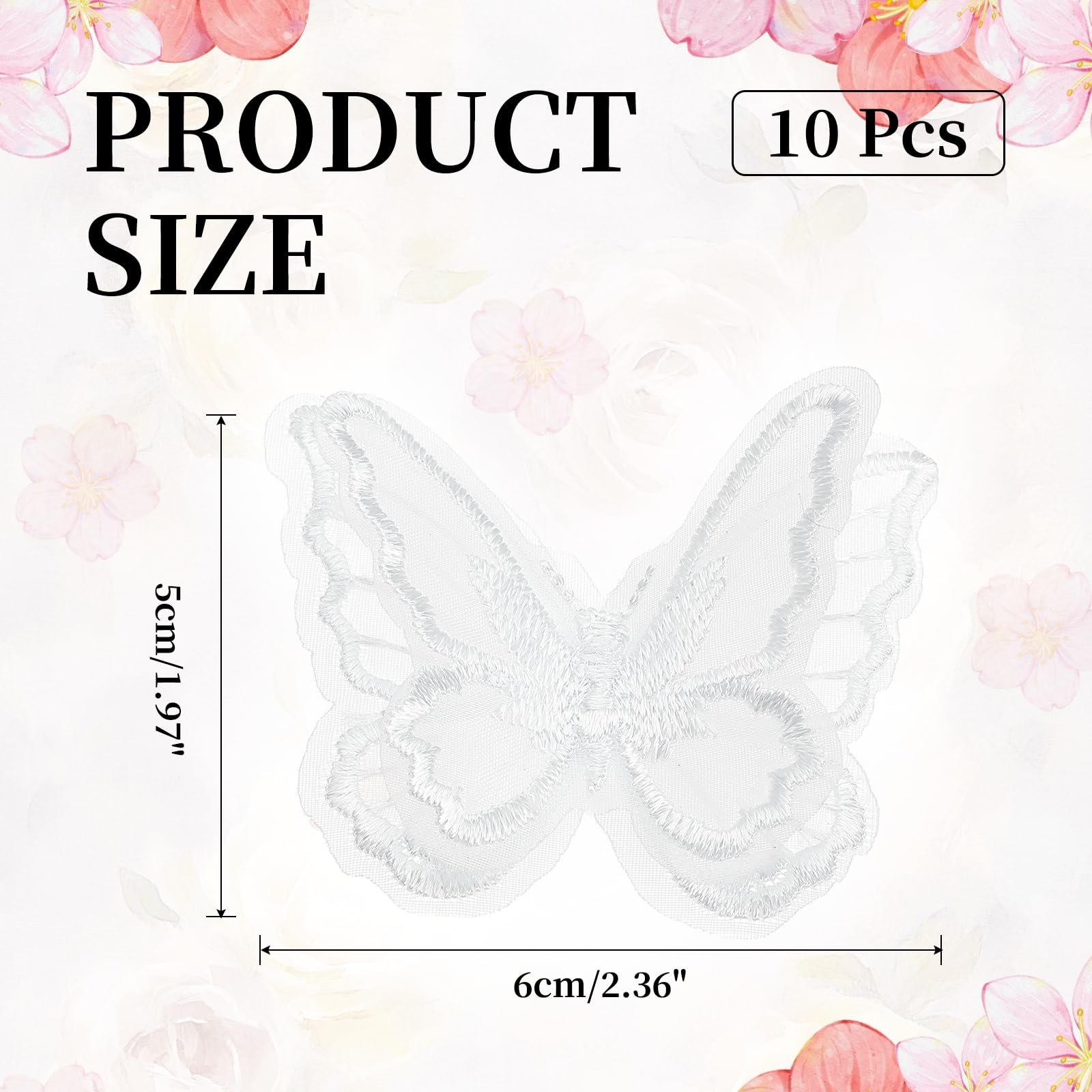 PATIKIL 10pcs Parches de Mariposas, Mariposa Encaje Apliques Doble Capa Organza Accesorio para Coser Novia Vestido Ropa Sombrero Cabello Boda Decoración Manualidad DIY, 6x5cm, Blanco