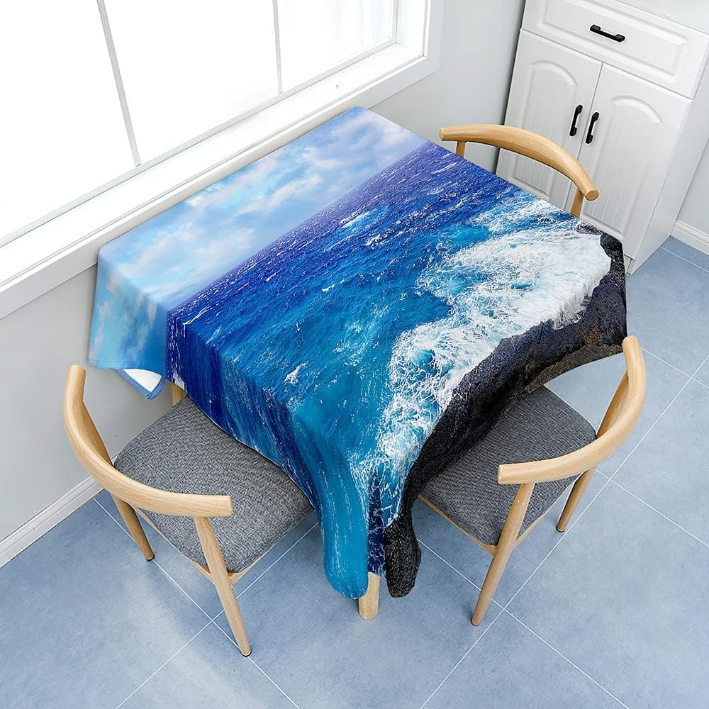 Tischdecke Outdoor Meer Tischdecken Abwaschbar 3D Blauer Meer Tischtuch Wasserdicht Wetterfest für Party Biertisch, 140x300 cm Q.P2660