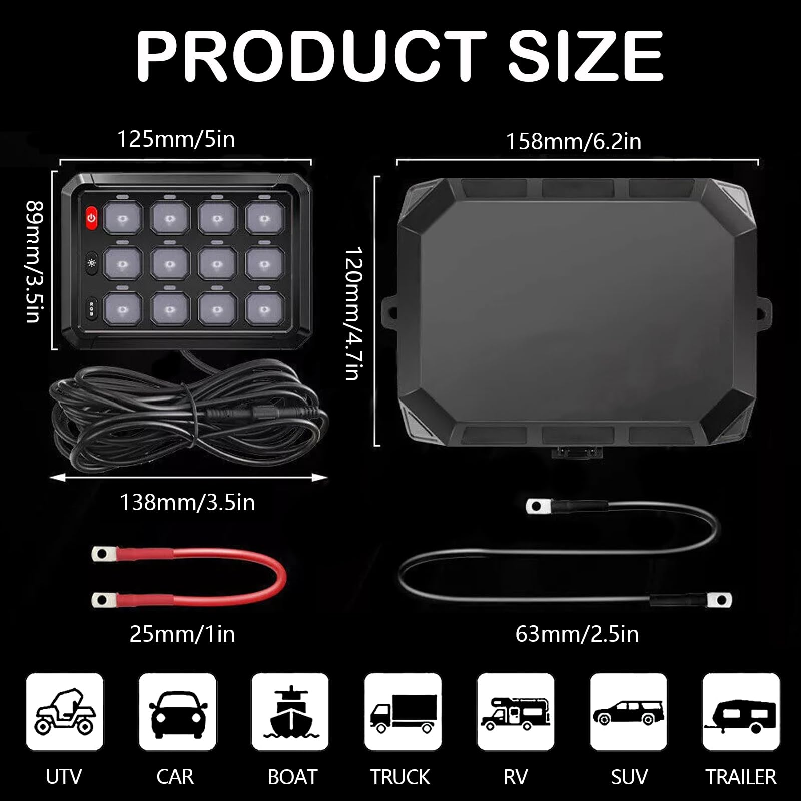 Pannello Interruttori 12V/24V Universale con Dimmerabili RGB 8 Colori per Auto RV Camion SUV