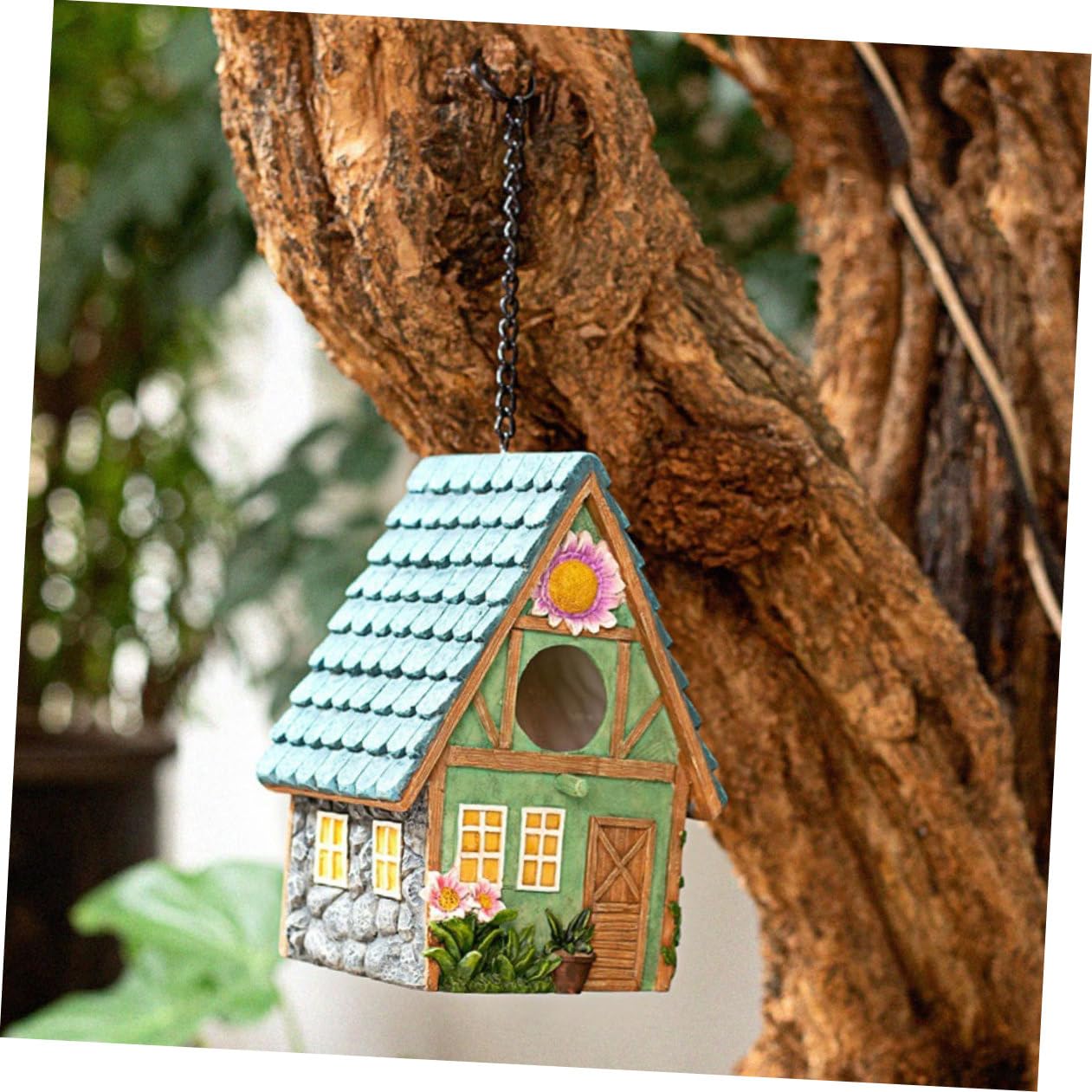 VILLCASE Nido de Pájaro Colgante de Resina Estilo Rústico, Lugar Cálido y Protegido para Aves, Fácil de Colgar, Decoración para Jardín Exterior y Patio