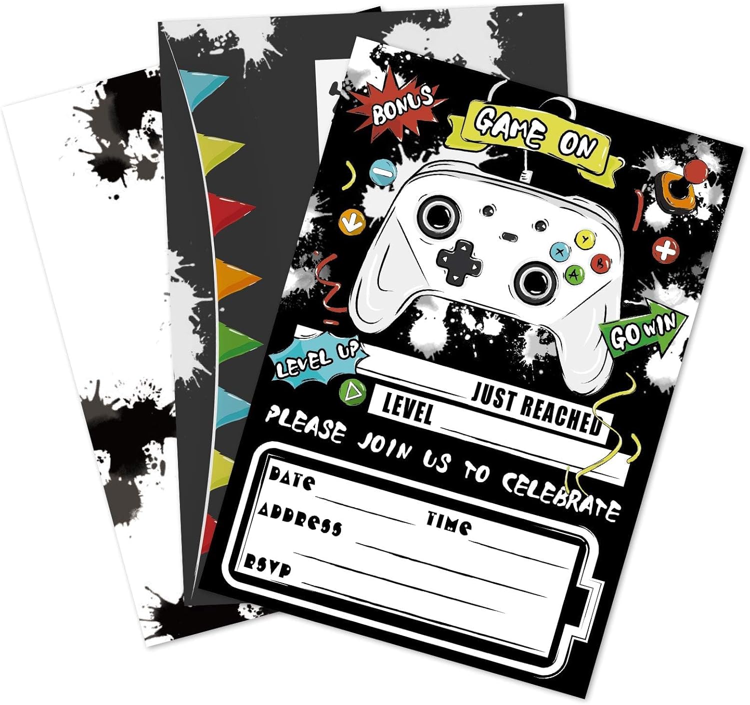 WERNNSAI Watercolor Video Game Party Invites – 20 Set Fill-in Invitations with Envelopes for Boys Game Theme Birthday Party Supplies Double-Sided Printed Invitation Cards WERNNSAI Watercolor Video Game Party Invites – 20 Set Fill-in Invitations with Envelopes for Boys Game Theme Birthday Party Supplies Double-Sided Printed Invitation Cards