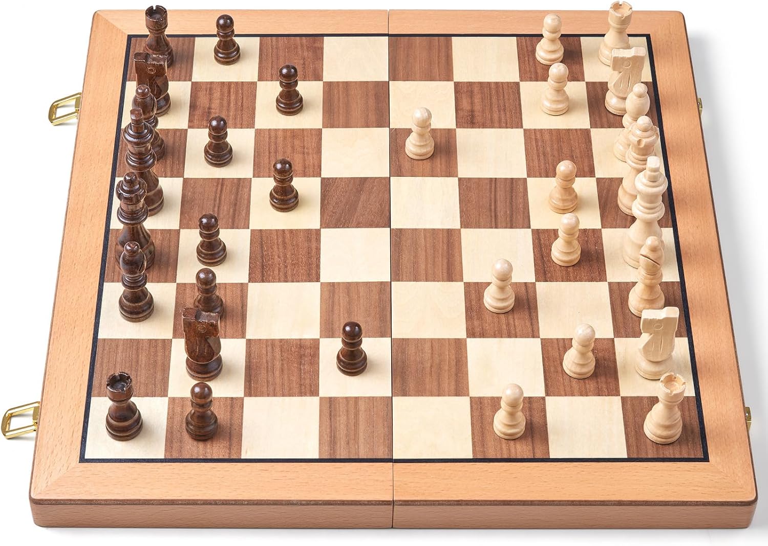 AMEROUS Magnetic Wooden Chess Set, 15 Inches Handmade Wooden Folding Travel Chess Board Game Sets with Chessmen Storage Slots for Kids and Adults, 2 Bonus Extra Queens, Gift Box Packed - Image 3