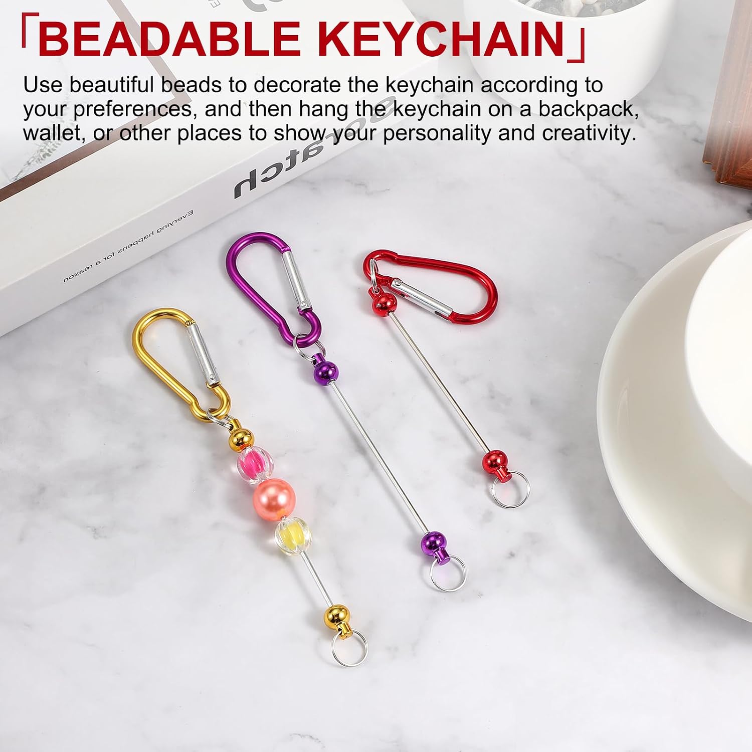 PATIKIL Beadable Keychain Bars, 12 Pcs Metal Beaded Keychain Blanks Bulk Making Supplies Kit with Snap Hook for Pendant DIY image 5
