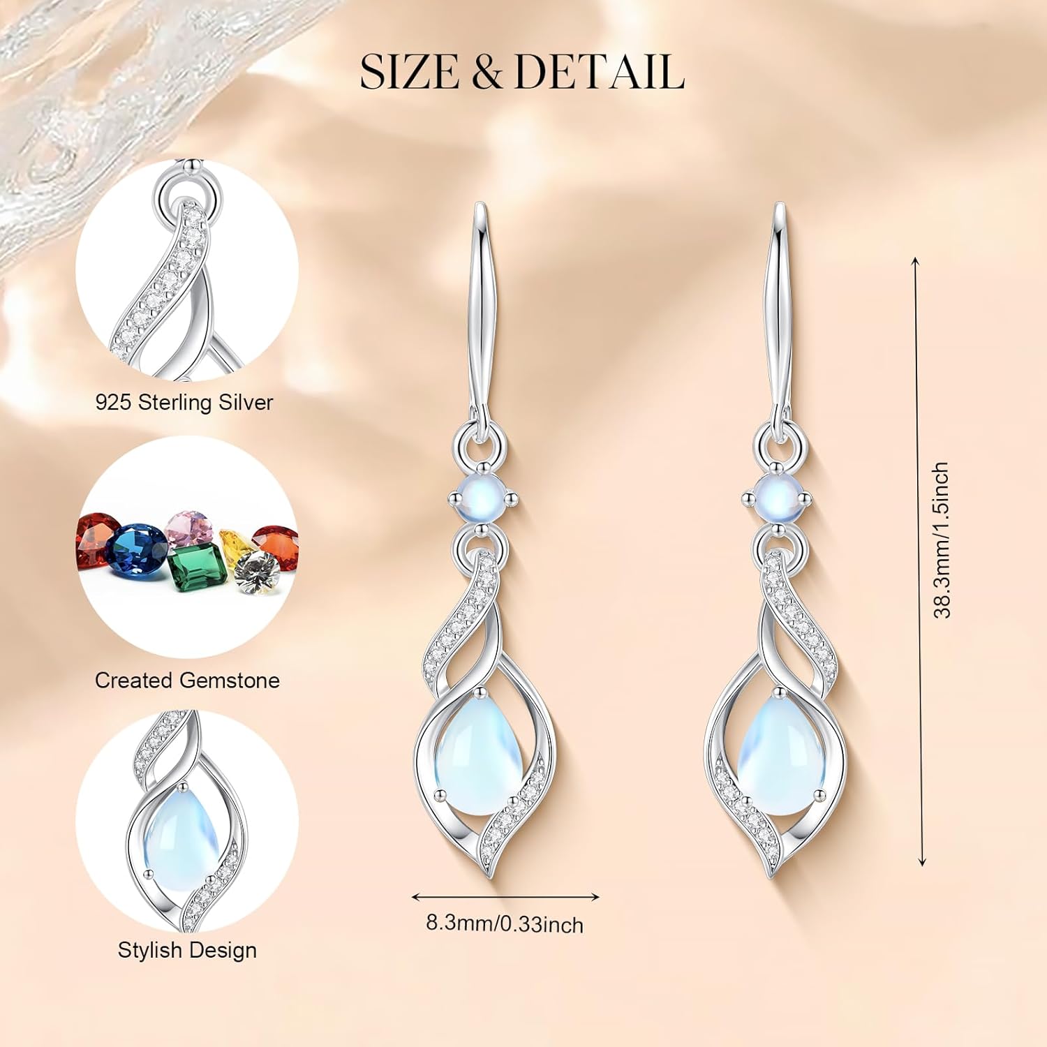 FANCIME Gift for Women Birthstone Dangle Earrings for Her Teardrop Birthstone Earrings S925 Sterling Silver infinity Love Birthday Gifts for Mom Women - Image 2